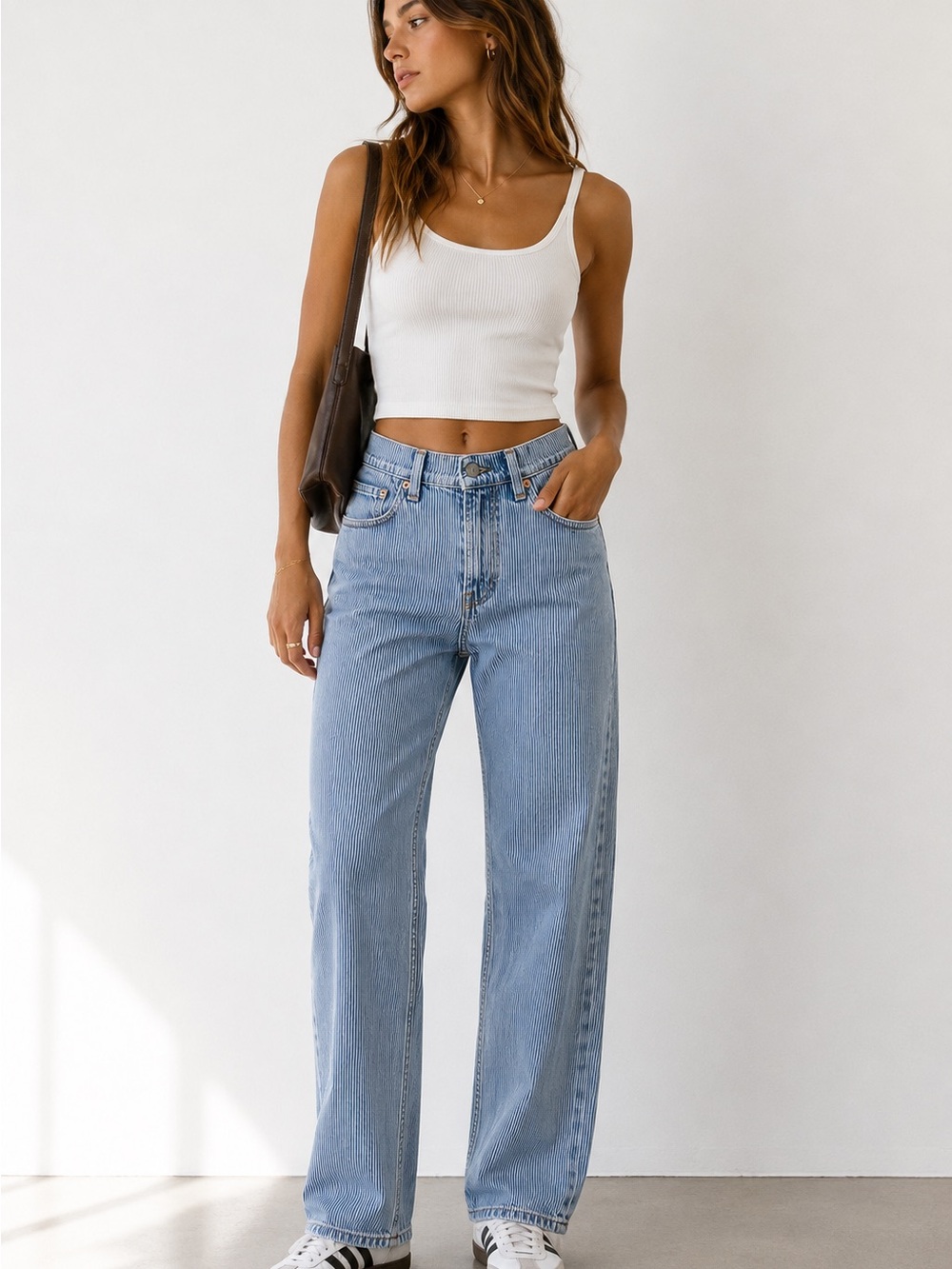 GAP 90s Straight Jeans 26 Blue Pinstripe High Rise Denim